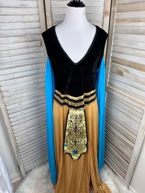 Dreamgirls Womens Cleopatra Gold Velvet Blue Goddess Dress Set Costume Size XL